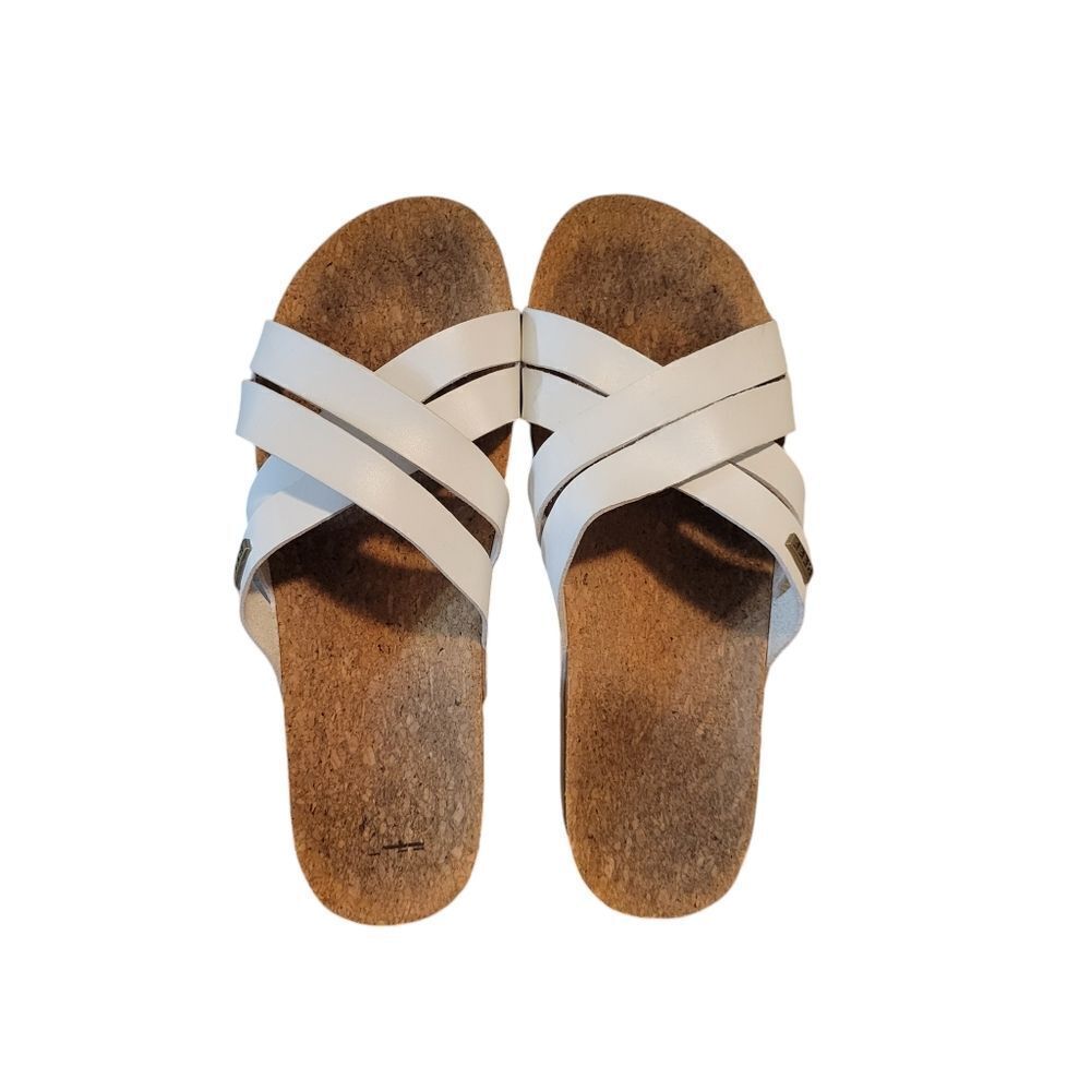 Reef White Crisscross Slide Sandals